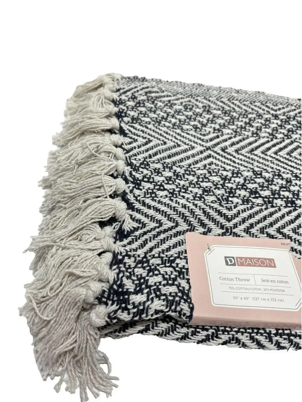 Navy & White Cotton-Blend Throw Blanket, 50